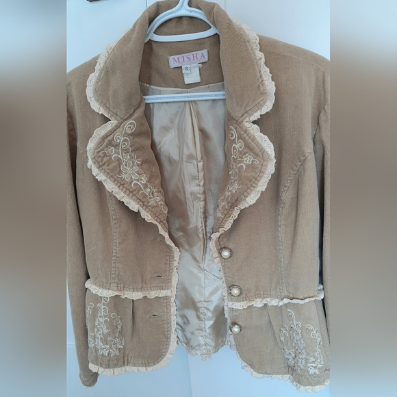 Vintage Corduroy Blazer with Lace Trim - Picture 3 of 6